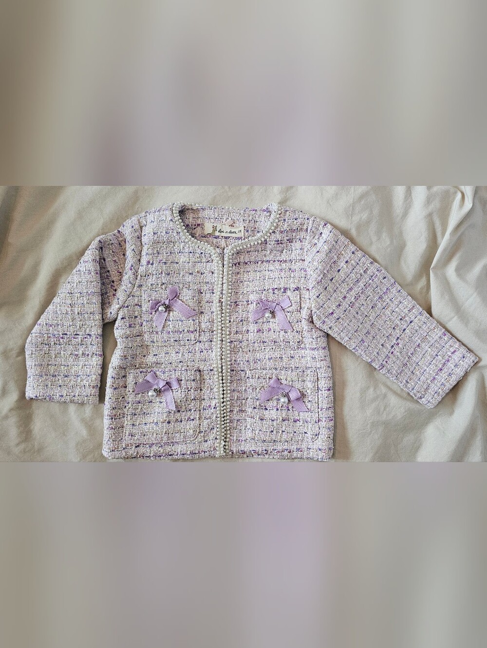 Doe A Dear Lilac Tweed Bow-Accent Toddler Girl's Jacket 2T